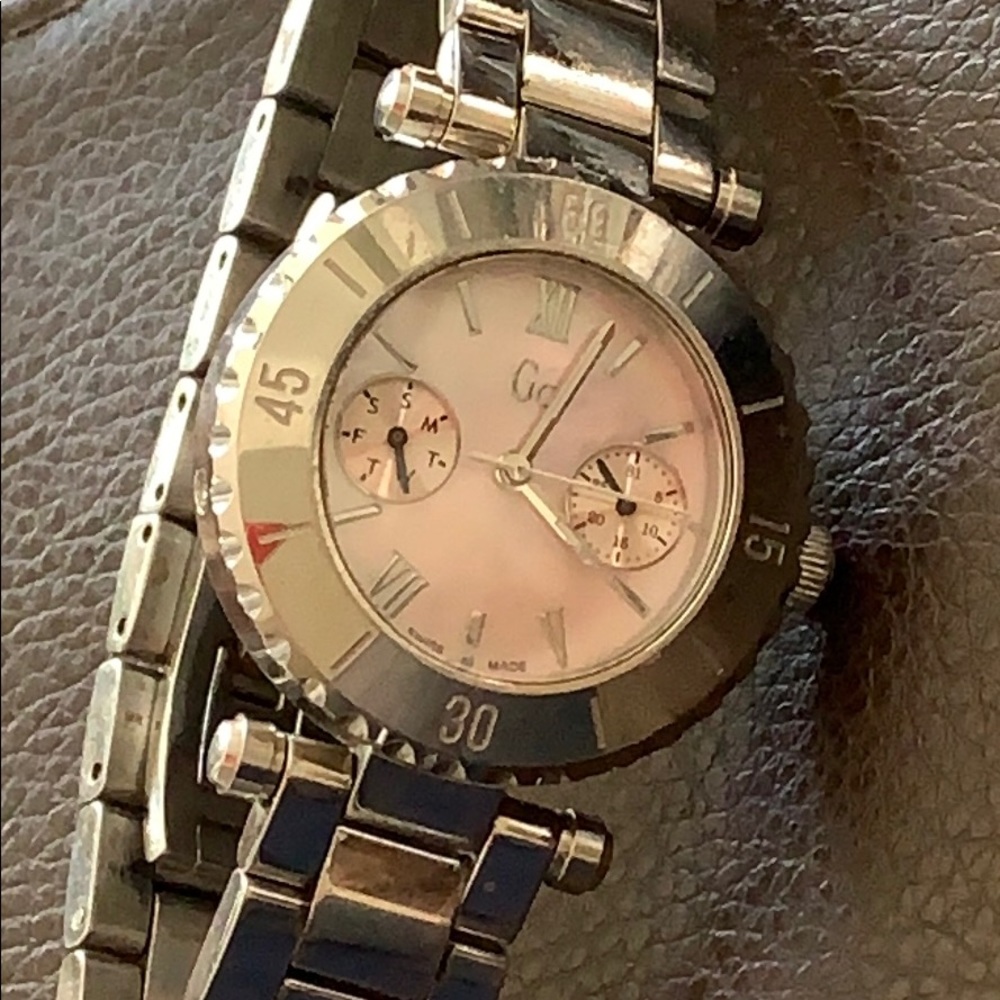 Guess Collection Swiss Steel Pink MOP Dial Watch
